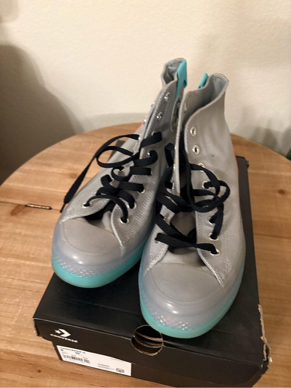 Converse Women's High Top Sneakers - Gray with Aqua and Coral Accents - Picture 3 of 6